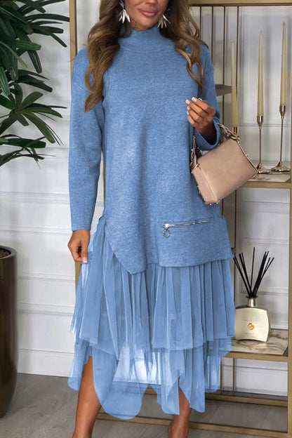 Robe décontractée femme en maille patchwork de couleur unie