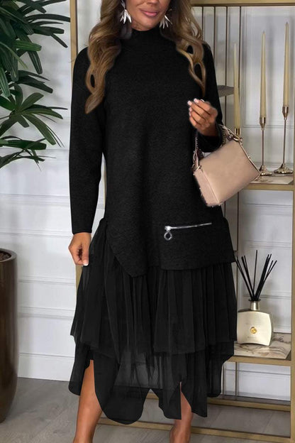Robe décontractée femme en maille patchwork de couleur unie