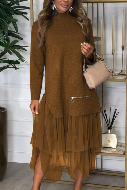 Robe décontractée femme en maille patchwork de couleur unie