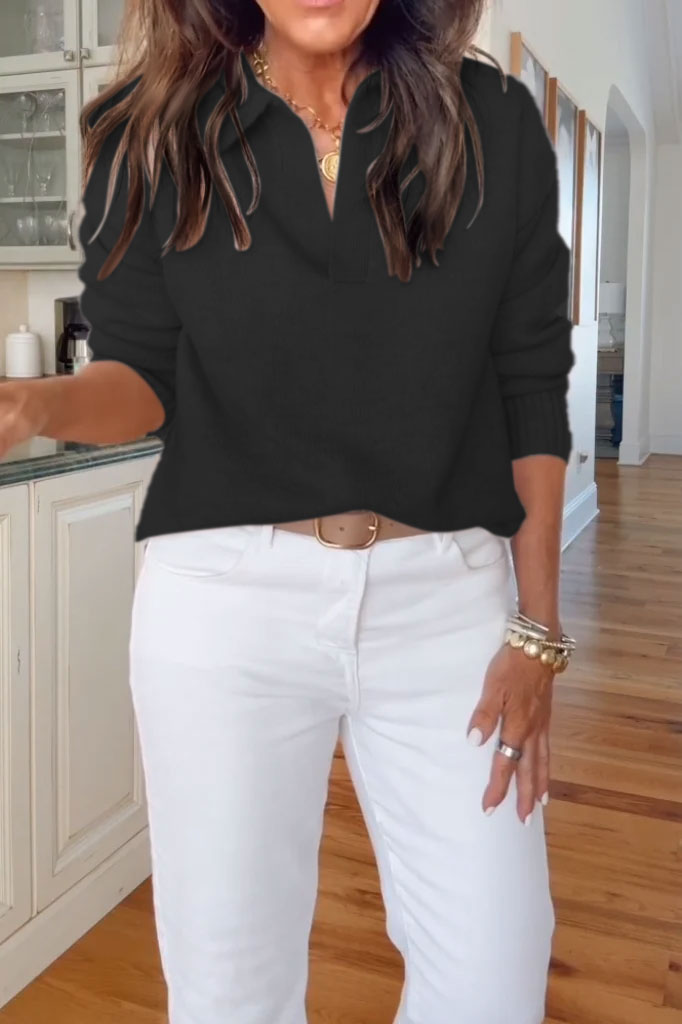 Women's Casual Solid Color V-Neck Knitted Sweater With Casual Pants - Seldom Seen Styles