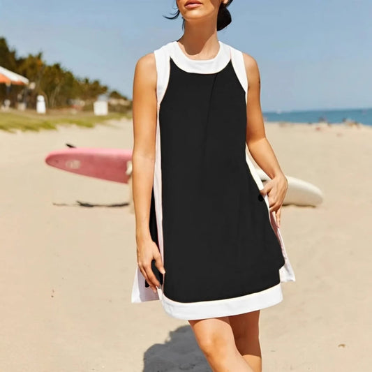 Women's Casual Two Piece Sets Color Block Crewneck Sleeveless Pullover Tops Matching Shorts With Pockets - Seldom Seen Styles