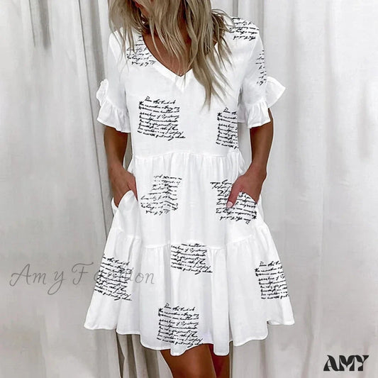 Women's Casual V Neck Loose Mini Dress Printed Short Sleeve Dress - Seldom Seen Styles