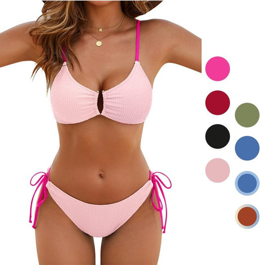 Women's Color Block Bikini Set Tie Side Two Piece Swimsuit Push Up Bathing Suit - Seldom Seen Styles