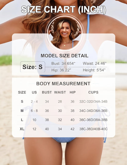 Women's Color Block Bikini Set Tie Side Two Piece Swimsuit Push Up Bathing Suit