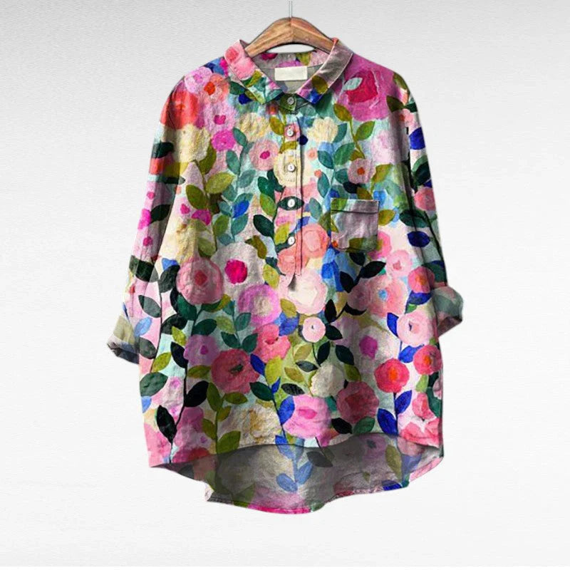 Women's Color Block Blouse Oversized Button Up Shirt Ruffle V Neck Casual Top - Seldom Seen Styles