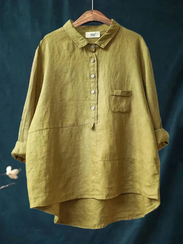 Women's Color Block Blouse Oversized Button Up Shirt Ruffle V Neck Casual Top - Seldom Seen Styles