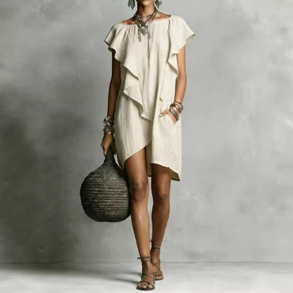 Women's Contrast Color Ruffle Edge Loose Dress Elegant Romantic Breathable Summer Casual Dress