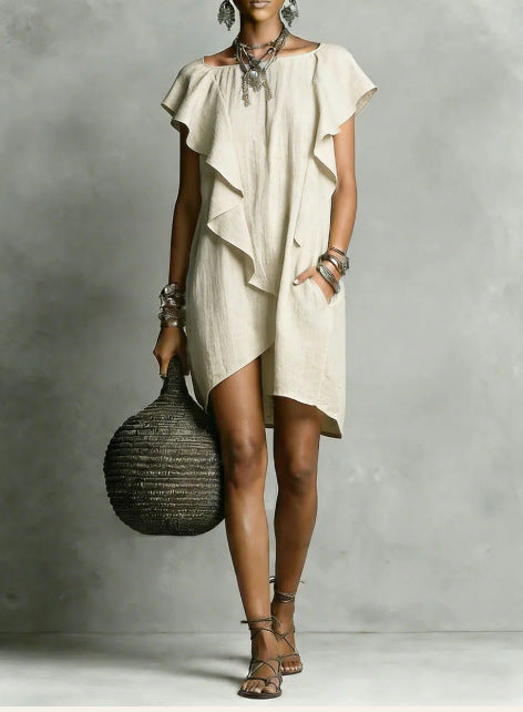 Women's Contrast Color Ruffle Edge Loose Dress Elegant Romantic Breathable Summer Casual Dress - Seldom Seen Styles