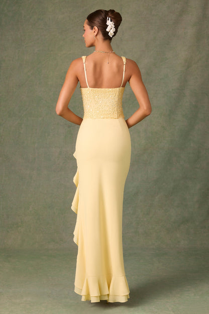 Women's Corset Maxi Dress Ruffle Split Elegant Evening Party Dress