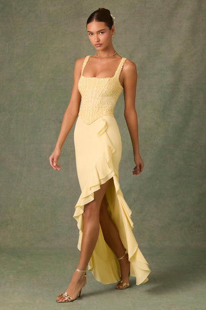 Women's Corset Maxi Dress Ruffle Split Elegant Evening Party Dress