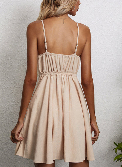 Women's Cotton Halter Neck Front Bow A-Line Midi Dress Casual Summer Vacation Beach Outfit