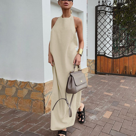 Women's Cotton Linen Maxi Dress Sleeveless Halter Neck Loose Vacation Dress - Seldom Seen Styles