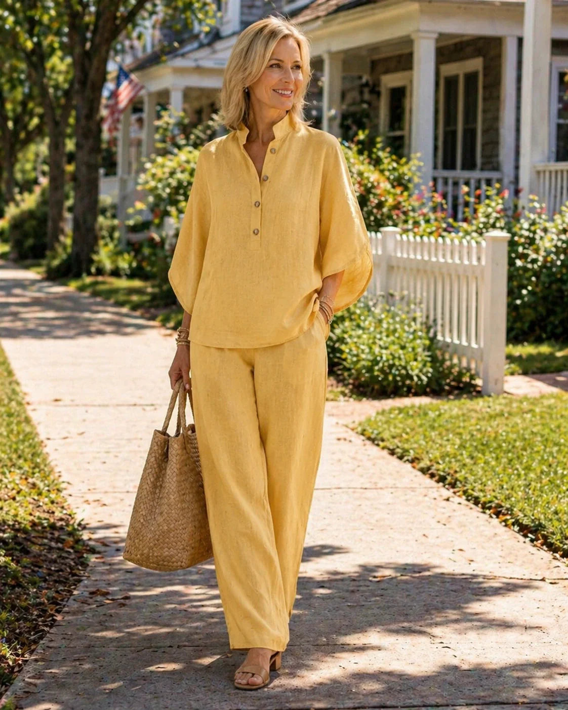 Women's Cotton Linen Two Piece Set Batwing Sleeve Top Wide Leg Pants Flowy Casual Summer Beach Vacation Resort Outfit - Seldom Seen Styles