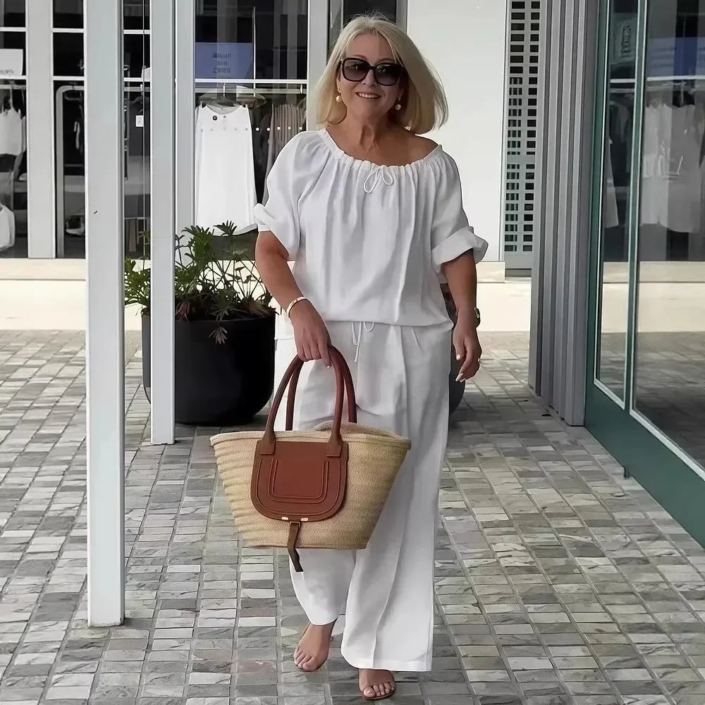 Women's Cotton Linen Two Piece Set Loose Fit Relaxed Top High Waist Pants Casual Summer Beach Vacation Lounge Outfit - Seldom Seen Styles