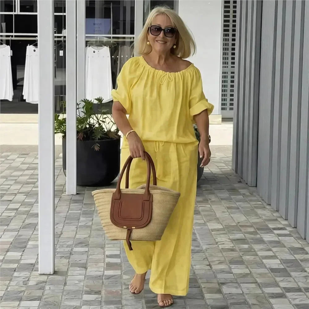 Women's Cotton Linen Two Piece Set Loose Fit Relaxed Top High Waist Pants Casual Summer Beach Vacation Lounge Outfit - Seldom Seen Styles