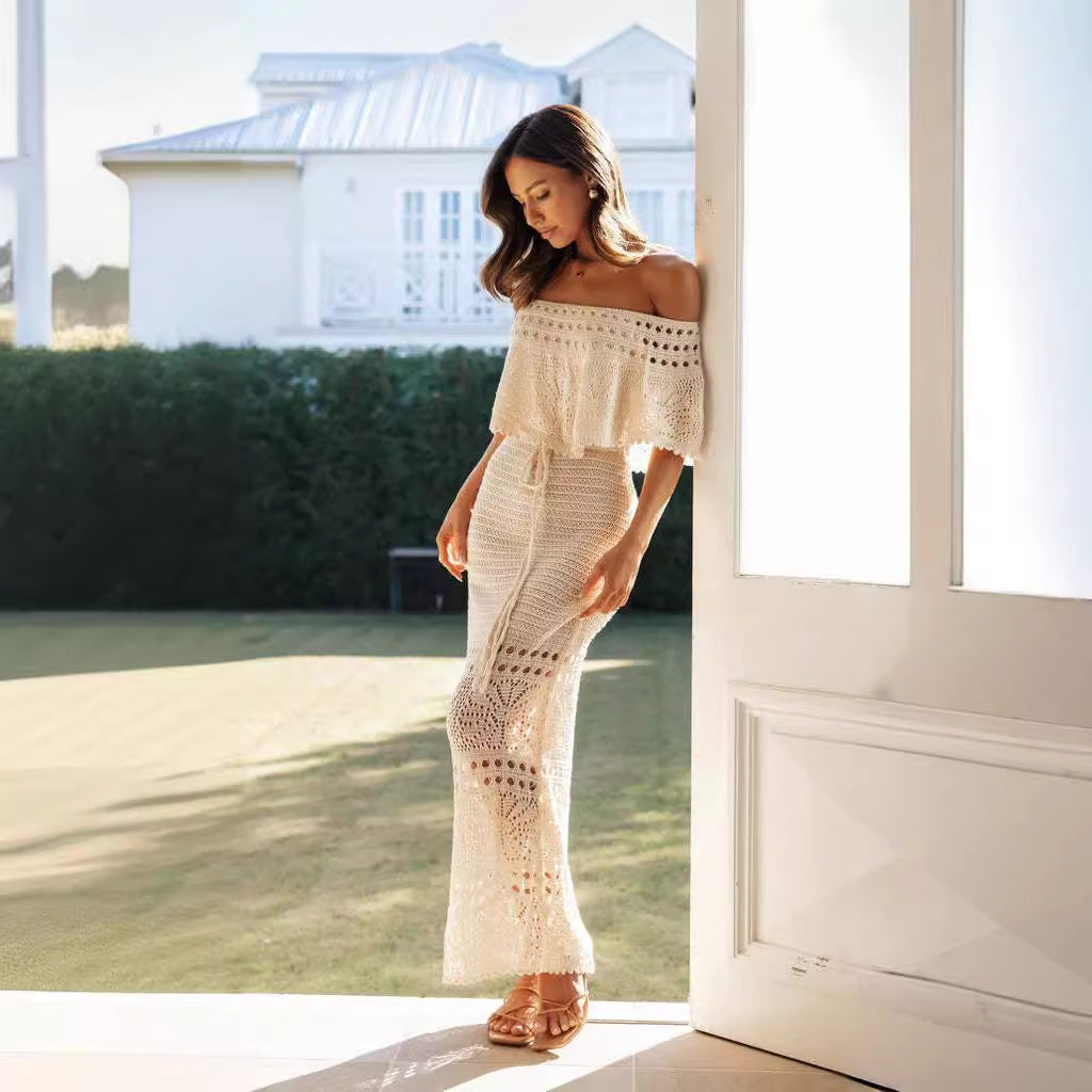 Women's Crochet Maxi Dress Off Shoulder Knit Beach Vacation Dress - Seldom Seen Styles