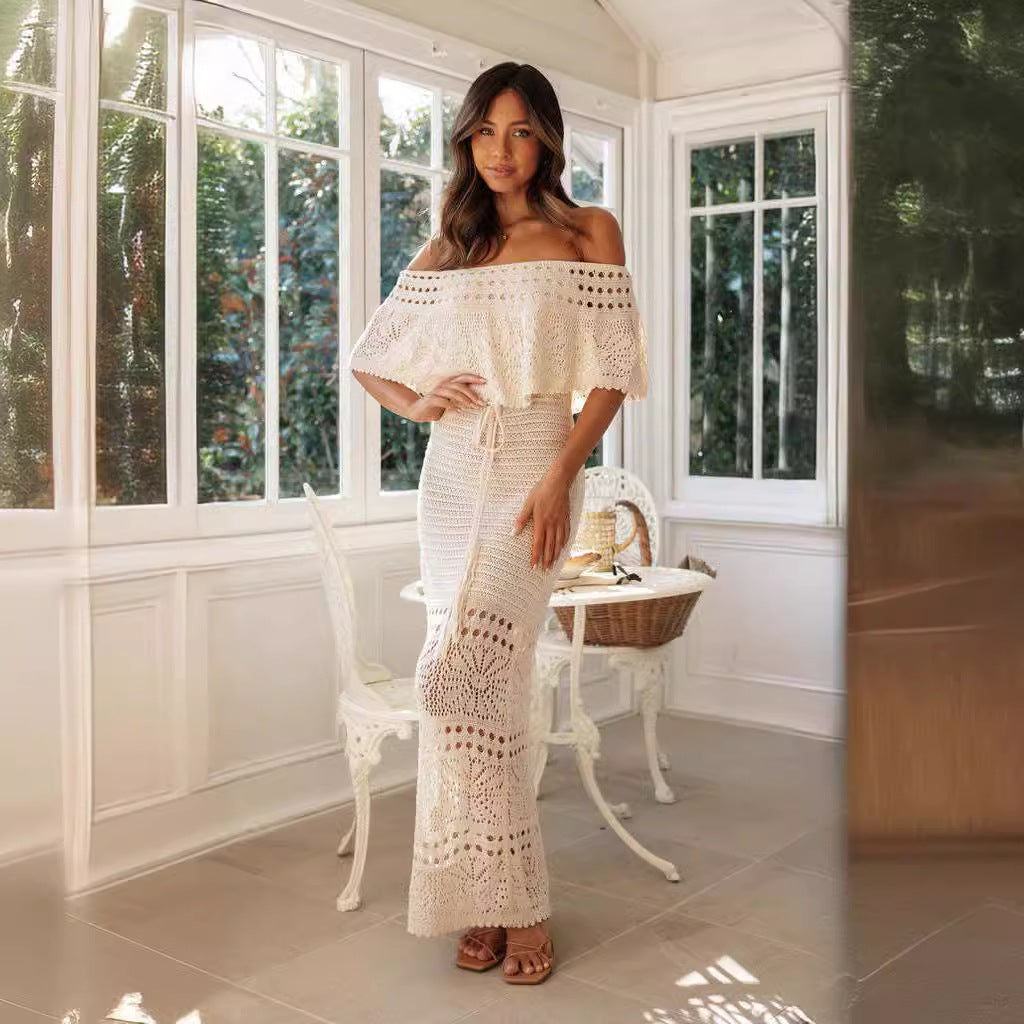 Women's Crochet Maxi Dress Off Shoulder Knit Beach Vacation Dress - Seldom Seen Styles