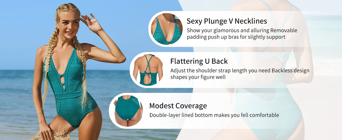 Women's Crochet One Piece Swimsuit V Neck High Waist Hollow Monokini Sexy Bathing Suit Beach Vacation Swimwear - Seldom Seen Styles