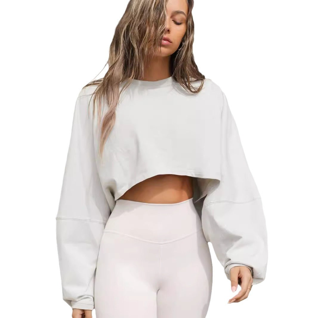 Women's Cropped Sweatshirt Oversized Long Sleeve Pullover Crew Neck Athletic Crop Top Casual Streetwear