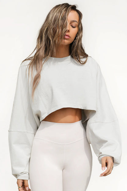 Women's Cropped Sweatshirt Oversized Long Sleeve Pullover Crew Neck Athletic Crop Top Casual Streetwear
