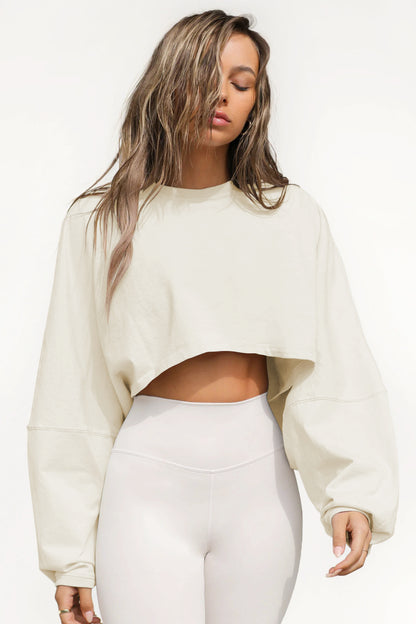 Women's Cropped Sweatshirt Oversized Long Sleeve Pullover Crew Neck Athletic Crop Top Casual Streetwear