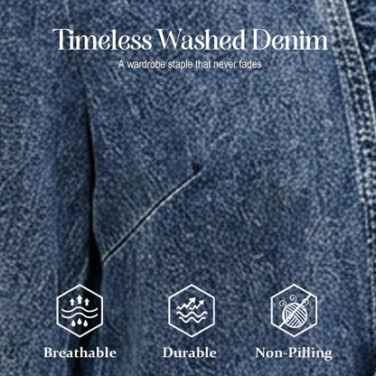 Women's Denim Jacket – Open-Front, Ruffle Trim, Lightweight, Classic Wash