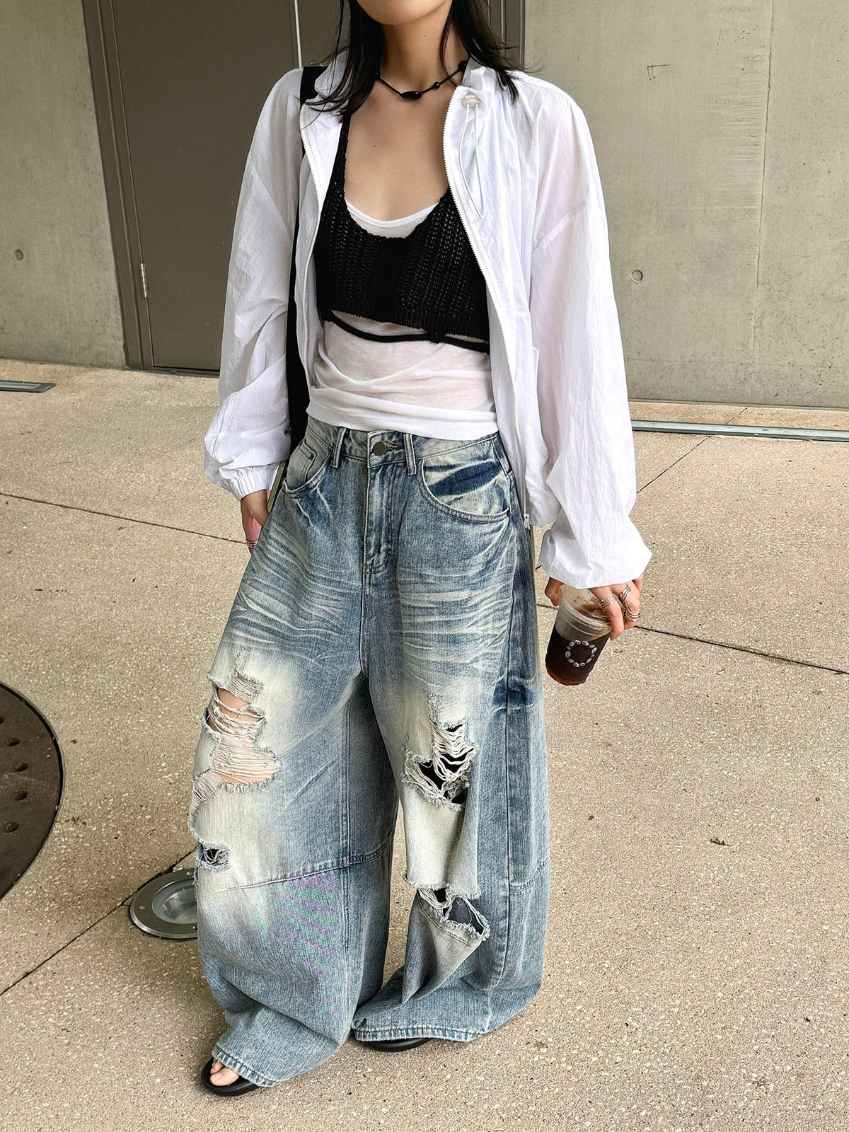 Women's Distressed Ripped Wide Leg Jeans High Waist Baggy Denim Pants Streetwear Y2K Casual Summer Outfit - Seldom Seen Styles
