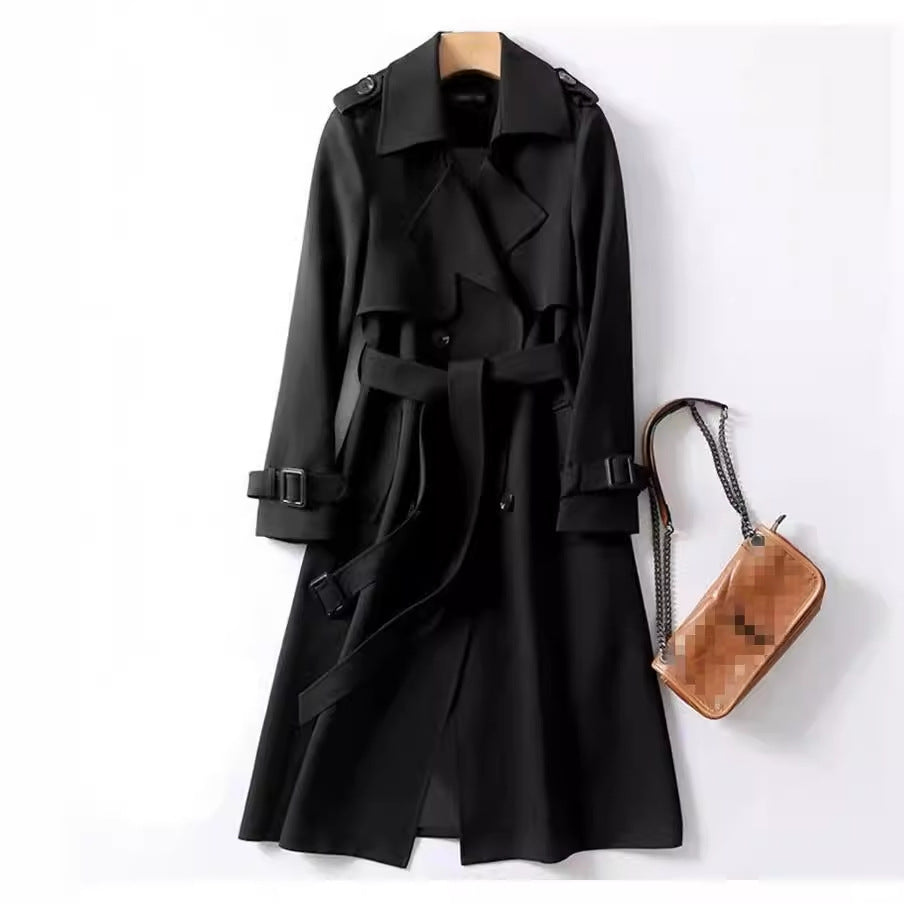 Women's Double Breasted Trench Coat Belted Long Coat Classic Lapel Overcoat Elegant Spring Fall Outerwear - Seldom Seen Styles