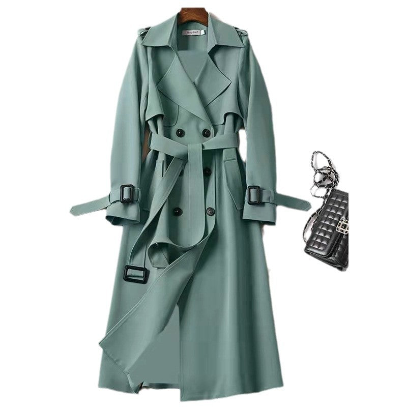 Women's Double Breasted Trench Coat Belted Long Coat Classic Lapel Overcoat Elegant Spring Fall Outerwear - Seldom Seen Styles