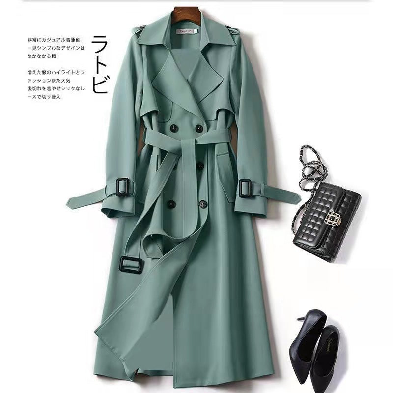 Women's Double Breasted Trench Coat Belted Long Coat Classic Lapel Overcoat Elegant Spring Fall Outerwear - Seldom Seen Styles