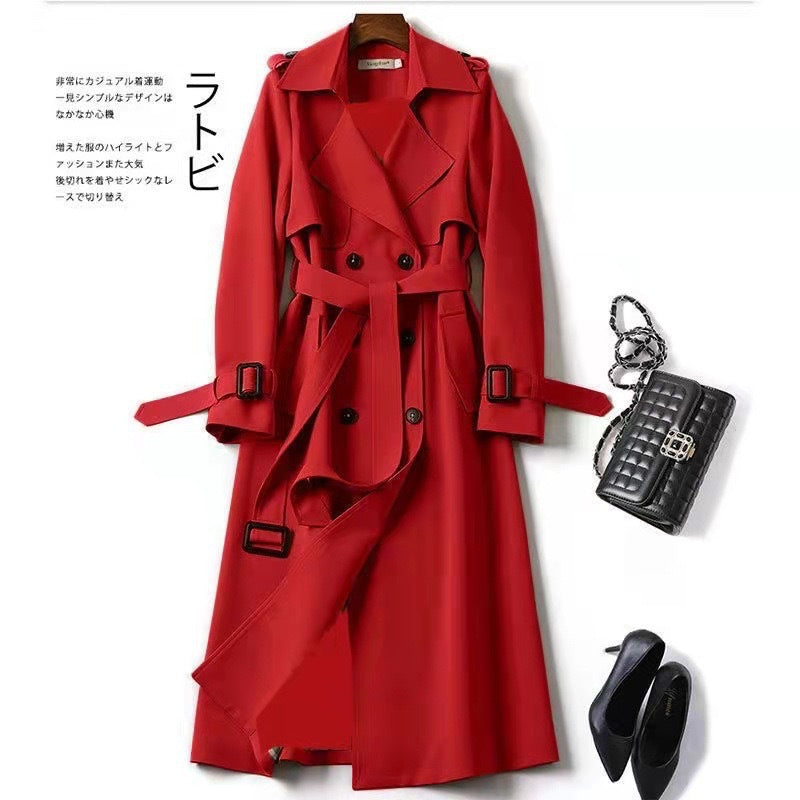 Women's Double Breasted Trench Coat Belted Long Coat Classic Lapel Overcoat Elegant Spring Fall Outerwear - Seldom Seen Styles