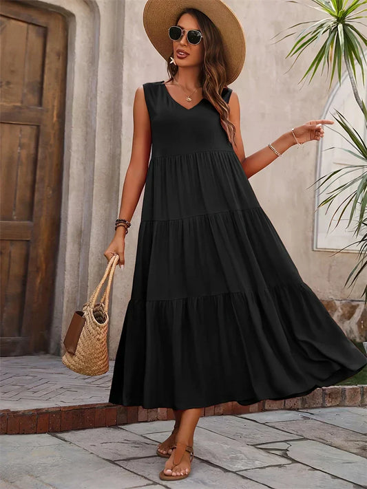 Women’s Dress | V-Neck Tiered Maxi - Seldom Seen Styles