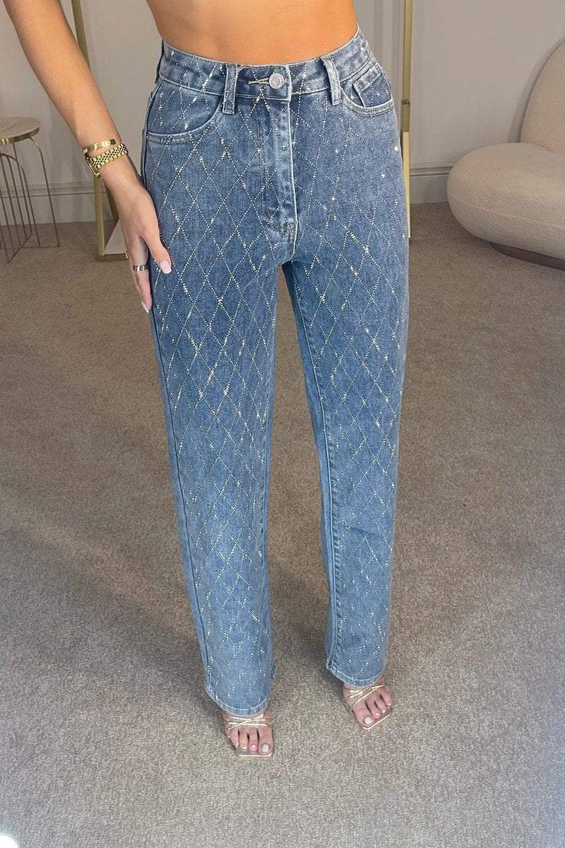 Women's Elegant And Fashionable Diamond Denim Trousers - Seldom Seen Styles