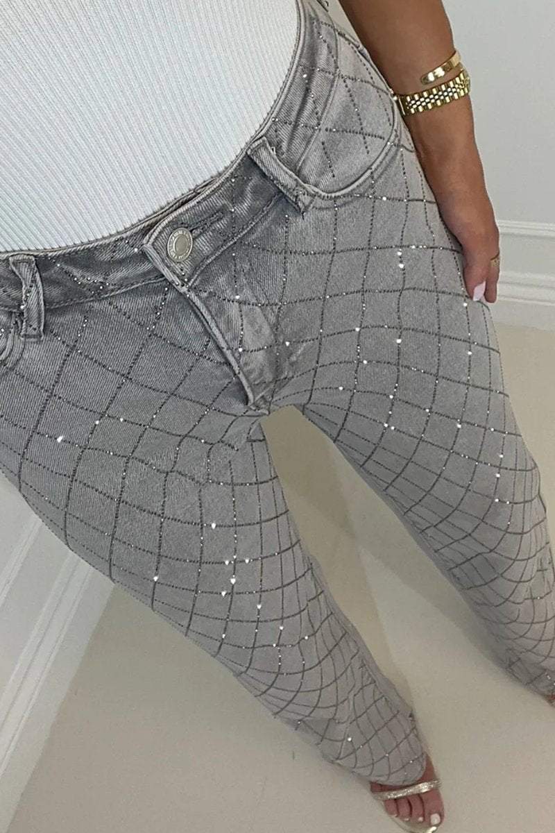 Women's Elegant And Fashionable Diamond Denim Trousers - Seldom Seen Styles