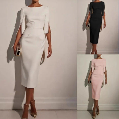 Women's Elegant Midi Dress Slim Fit Office Pencil Dress for Work - Seldom Seen Styles