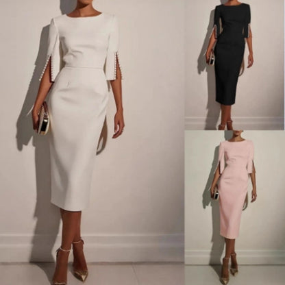Women's Elegant Midi Dress Slim Fit Office Pencil Dress for Work