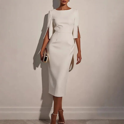 Women's Elegant Midi Dress Slim Fit Office Pencil Dress for Work