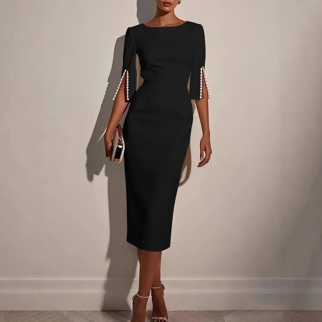 Women's Elegant Midi Dress Slim Fit Office Pencil Dress for Work - Seldom Seen Styles
