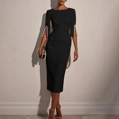 Women's Elegant Midi Dress Slim Fit Office Pencil Dress for Work
