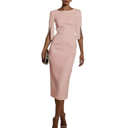 Women's Elegant Midi Dress Slim Fit Office Pencil Dress for Work