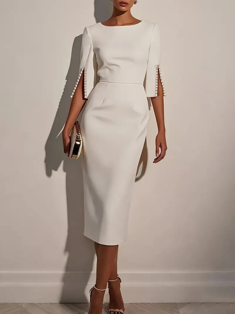 Women's Elegant Midi Dress Slim Fit Office Pencil Dress for Work - Seldom Seen Styles