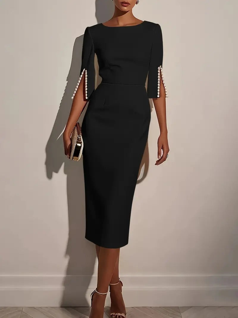 Women's Elegant Midi Dress Slim Fit Office Pencil Dress for Work - Seldom Seen Styles
