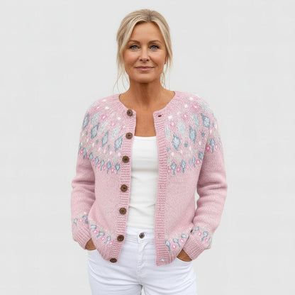 Women's Fall Cute Floral Print Open Front Knit Cardigan Sweater Winter Casual Loose Button Down Long Sleeve Coat