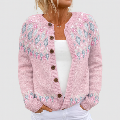 Women's Fall Cute Floral Print Open Front Knit Cardigan Sweater Winter Casual Loose Button Down Long Sleeve Coat