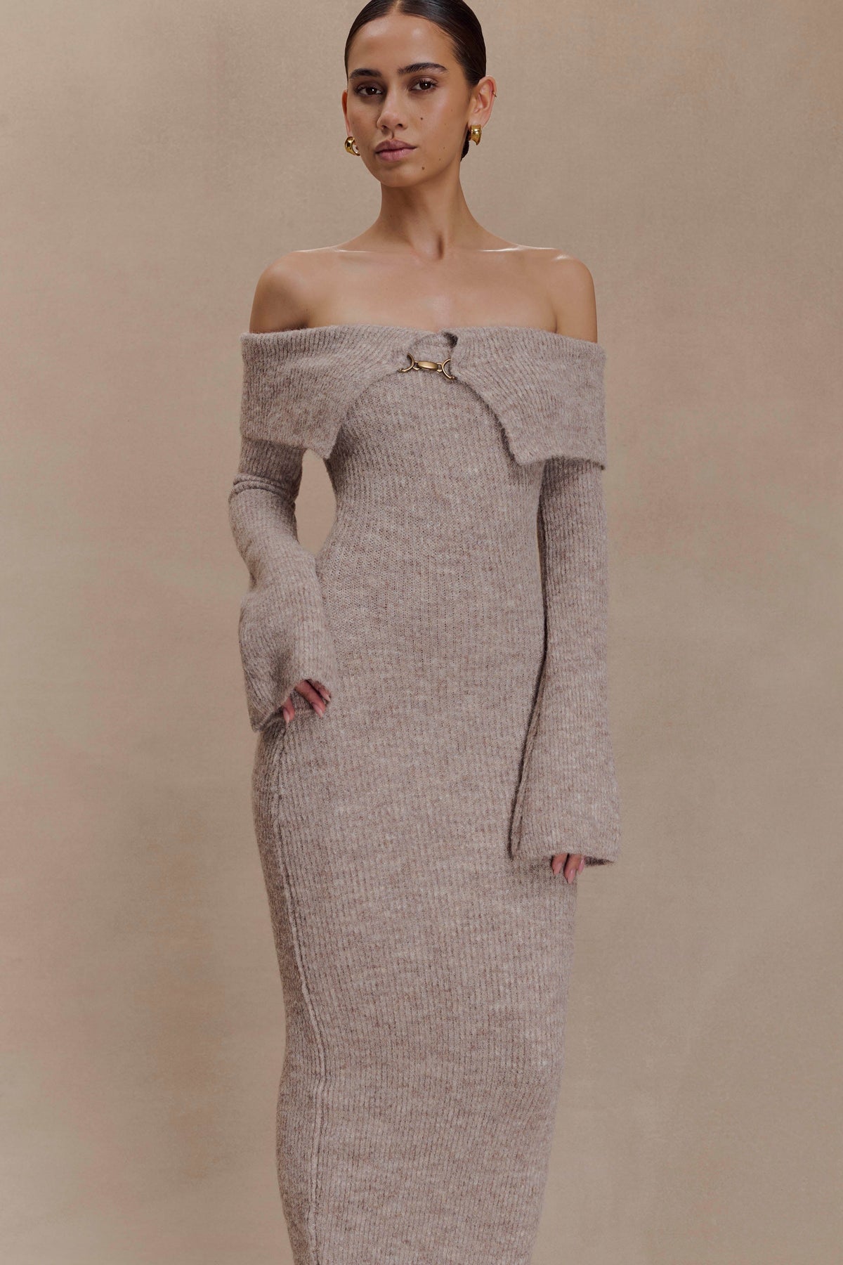 Women's Fall Off Shoulder Sweater Dress 2025 Bell Long Sleeve Ribbed Knit Bodycon Formal Maxi Dresses - Seldom Seen Styles