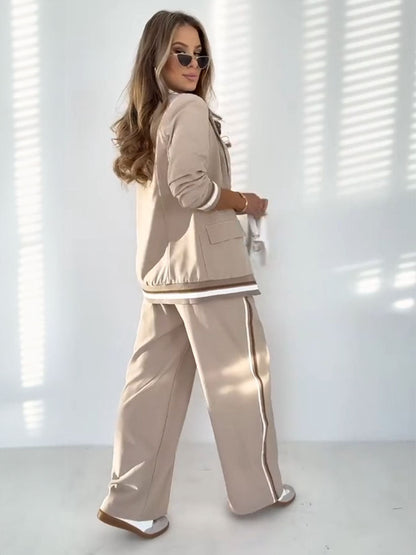 Ensembles de blazer 2 pièces femme automne printemps, tenues décontractées élégantes, veste oversize, pantalon de travail large, ensemble de costume habillé