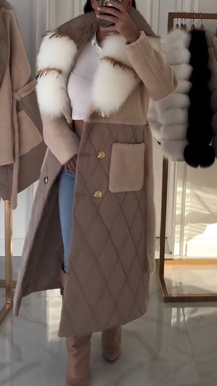 Women's Fall Winter Coat Elegant Notched Lapel Single Breasted Trench Coat with Detachable Faux Fur Collar - Seldom Seen Styles