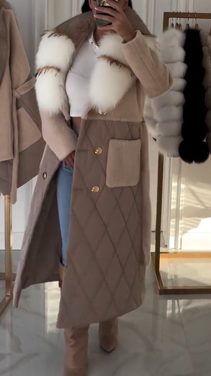 Damen Herbst Winter Mantel Eleganter Trenchcoat mit Reverskragen, Einreiher und abnehmbarem Kunstfellkragen
