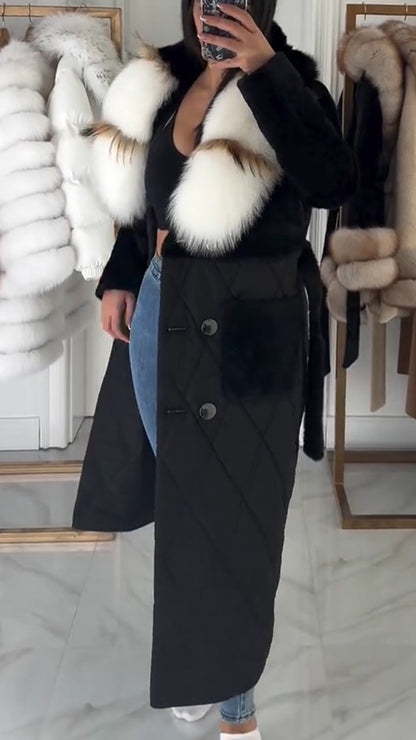 Damen Herbst Winter Mantel Eleganter Trenchcoat mit Reverskragen, Einreiher und abnehmbarem Kunstfellkragen