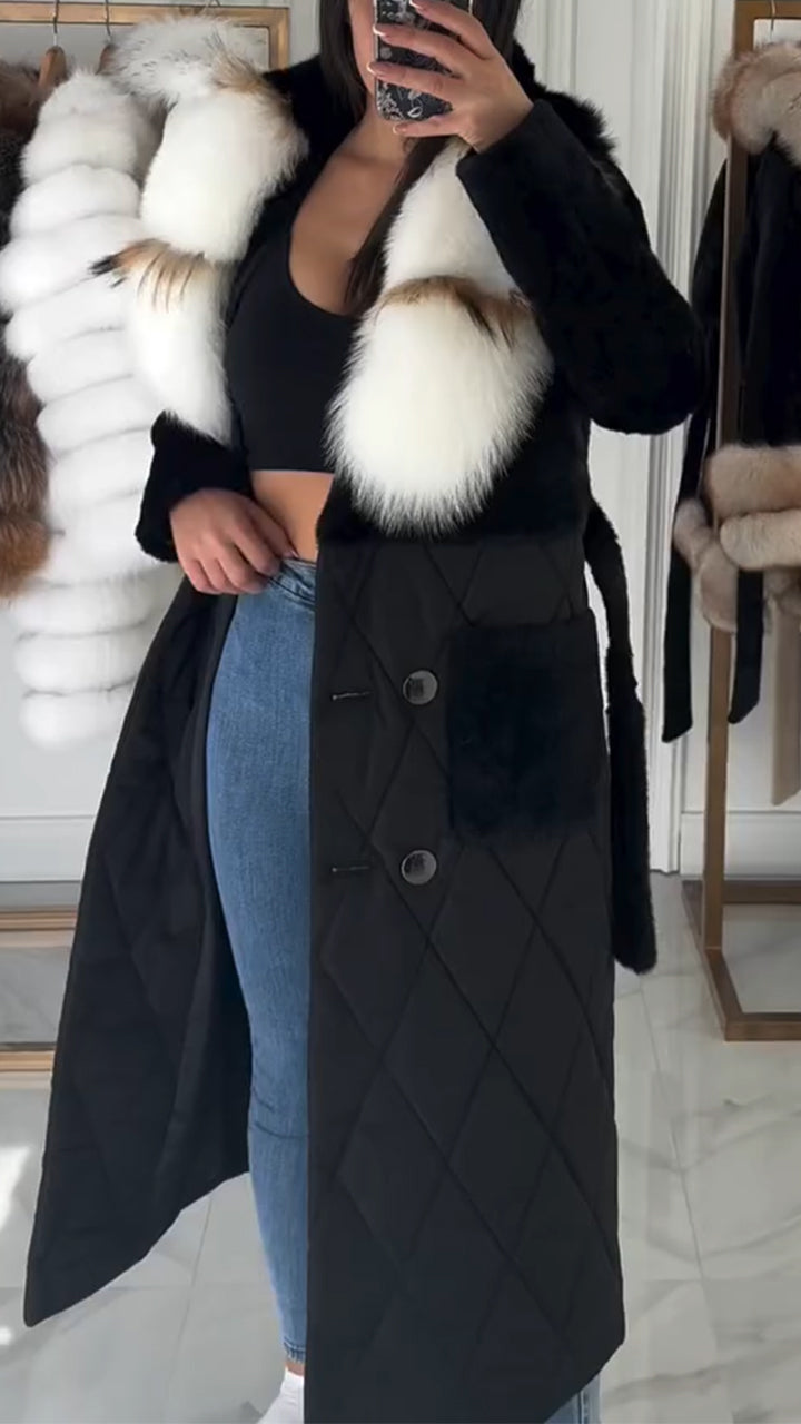 Women's Fall Winter Coat Elegant Notched Lapel Single Breasted Trench Coat with Detachable Faux Fur Collar - Seldom Seen Styles